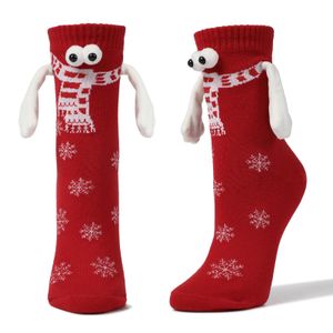 Weihnachtssocken mit magnetarmen Uni 4D Puppes Paar Socken,Hand in Hand Socken Magnet Freundschaftssocken mit Händen Lustige Magnetische Christmas Socks Geschenk für Paare Familie, Rot Schal
