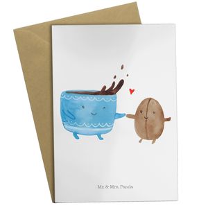Mr. & Mrs. Panda Grußkarte Kaffee Bohne - Weiß - Geschenk, Zufriedenheit, Glück, Tiermotive, lustige Sprüche, Gute Laune, Tiere, Glückwunschkarte, Genuss, Hochzeitskarte