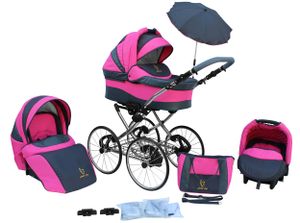 Lux4kids Retro Kinderwagen 17 " Reifen Speichenräder Pannenfrei mit Sonnenschirm Classico  Pink 02 2in1 ohne Babyschale