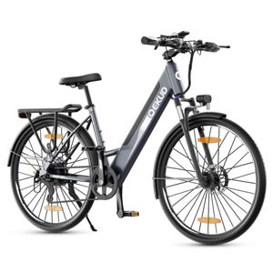 26'' elektrokolo, trekingové elektrokolo e-city bike městské kolo Qekud s 36V 12,5Ah lithiovou baterií, 250W motorem, kompatibilní s EU s aplikací šedé barvy
