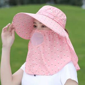 UV-Schutz Sonnenhut Hals Gesicht Klappe Maske Breite Krempe Kappe Ohrenschützer Visier Hut ,Rosa