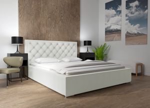 GRAINGOLD Doppelbett mit Kopfteil 120x200, Polsterbett mit Lattenrost & Bettkasten Raji - Weiß