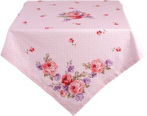 Clayre & Eef Tischdecke 100x100 cm Rosa Violett Baumwolle Quadrat Rosen