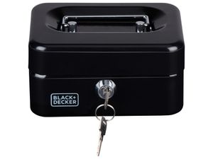 BLACK+DECKER Pokladnička na peniaze s kľúčom, vyberateľná zásuvka so 6 priehradkami, vrátane 2 kľúčov, 15 x 8 x 11,8 CM, kov, čierna BLACK+DECKER Pokladnička na peniaze s kľúčom, vyberateľná zásuvka so 6 priehradkami, vrátane 2 kľúčov, 15 x 8 x 11,8 CM, kov, čierna