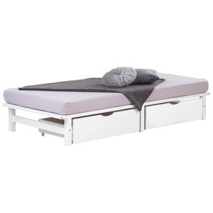 Homestyle4u 2287, drevená posteľ z paliet 90x200 biela futonová posteľ z paliet posteľ z masívneho dreva s lamelovým rámom 2 zásuvky na posteľ
