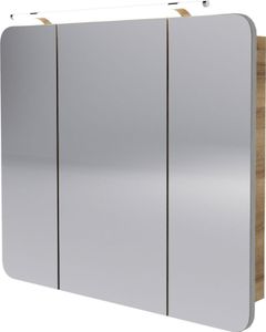 FACKELMANN LED Spiegelschrank MILANO / Badschrank mit 3D Effekt / Soft-Close / Maße (B x H x T): ca. 90 x 78 x 15,5 cm / Schrank mit Spiegel & LED-   fürs Bad / 3 Türen / Korpus: Braun hell