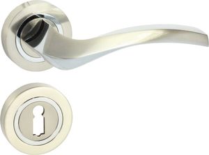 DOMINO Türgriff Drückergarnitur BB-Buntbart Set | Rund BB Rosette | Türklinke für Zimmertür, Bürotür, Kellertür & Innentür | Türbeschläge aus Aluminium | Chrom/Nickel Türdrückergarnitur | ENIGMA-R M6/M9