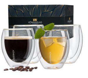 Königsglas Crema, Tee-/Kaffeegläser by Heidenfeld, 250 ml, 4er-Set, doppelwandig, handgefertigt