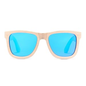 Bonizetti Herren Sonnenbrille Bambus Weiß Glasfarbe blau MIAMI - 143mm Männer, Sunglasses, Sommer Accessoires, Naturmaterialien