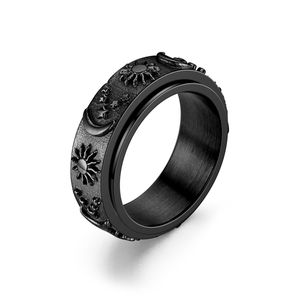 INF Antistresový prsten z nerezové oceli se sluncem a měsícem Black