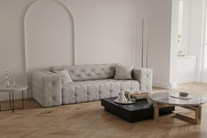 Klassische Sofa Chesterfield mit hochwertiger Knopfheftung MORENO - 3-Sitzer Sofa Wellenfedern Steppung Polstersofa (Farbe: grau)