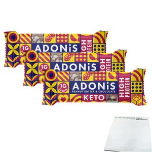 Adonis Peanut Butter & Chocolate Protein Bar Keto 3er Pack (3x45g Riegel) + usy Block