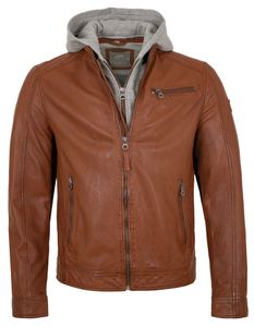 Gipsy - Herren Echtleder Lederjacke Kapuze Lammnappa whiskey