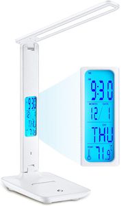 LED Schreibtischleuchte mit Thermometer und Uhr Schreibtischlampe Tischleuchte Leselampe Nachttischlampe Nachttischlampe Tischlampe Bürolampe Weiß Retoo