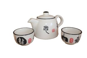 203 Asiatisches Teeset Teeservice Keramik Teekanne 2 Tassen weiß Geschenkbox Asien China