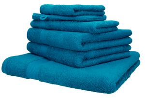 Betz 6er Handtuch-Set PALERMO Baumwolle 1 Liegetuch 2 Handtücher 1 Gästetuch 1 Waschhandschuh 1 Seiftuch Farbe - petrol
