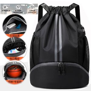 Schwarz Rucksack mit Kordelzug, Sporttasche mit Schuhfach Nass- und Trockentrenn-Schwimmrucksack Wasserabweisend Sportrucksack