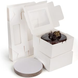 BELLE VOUS 12-er Pack Weiße Cupcake Transportbox Karton mit PVC Sichtfenster - 20 x 20 x 10,5 cm - Gebäckschachteln mit Tortenplatten für Kekse, Muffin, Torten, Pralinen Verpackung & Cupcake Box