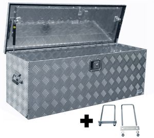 Truckbox D160 + inkl. Montagesatz MON5002 Deichselbox, Werkzeugbox, Alu Riffelblech, Transportbox, Alu Transportkiste, Anhängerkiste ca. 160 Liter