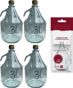 4x 3L Flasche +Schwefelpulver GLASBALLON Weinballon Glasflasche Gärballon