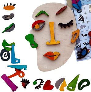 26 Teile Holz Montessori Puzzle Spielzeug kinder Lernspielzeug Abstrakt Gesicht Pädagogisches Spielzeug Farberkennung Holzspielzeug Set Geschenke für Jungen und Mädchen