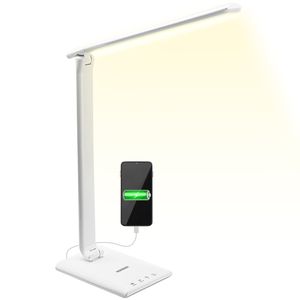 Monzana LED Schreibtischlampe 3 Lichtfarben 5 Helligkeitsstufen Touch USB Ladeanschluss Dimmbar Tischlampe Bürolampe Nachttischlampe Leselampe, Farbe:weiß