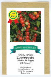 Süße Cherry-Tomate - eine der Besten - auch für den Kübel - Zuckertraube - 20 Samen