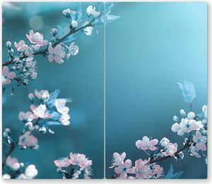 Herdabdeckplatte für Glaskeramik-Kochfelder - Gehärtetes Glas Schneideplatte, Weiße Blumen, 2x 30cm x 52cm Herdabdeckplatte für Glaskeramik-Kochfelder - Gehärtetes Glas Schneideplatte, Weiße Blumen, 2x 30cm x 52cm