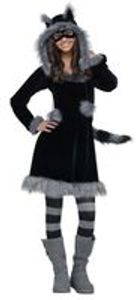 5-tlg. Waschbär-Kostüm Teenager 164-176 Damen 32-38 Kleid