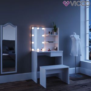 Toaletný stolík Vicco + lavica + LED biela 75 x 141 x 40 cm