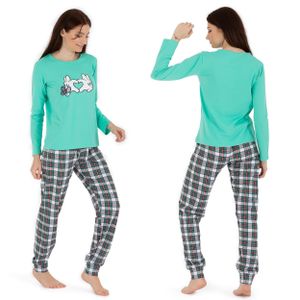 Damen Pyjama Schlafanzug Hausanzug Nachtwäsche langarm - S