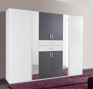 Kleiderschrank Schlafzimmerschrank Vanea 8-türig mit Spiegel weiß / graphit 270cm