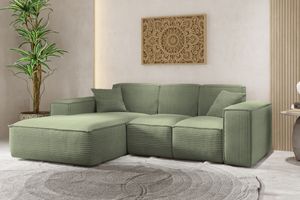 Ecksofa, Eckcouch L form, Wohnzimmer Couch SIENA stoff Poso Hellgrün Ottomane Links