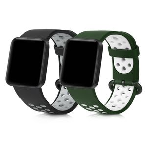 kwmobile 2x Sportarmband kompatibel mit Xiaomi Mi Watch Lite / Redmi Watch Armband - Fitnesstracker Band Set aus TPU Silikon in Schwarz Grau Grün Weiß