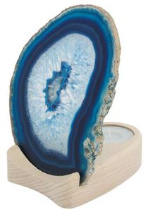 Achatscheibe blau, Ø 10 bis 12 cm auf Holzständer