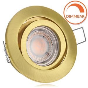 LED Einbaustrahler Set extra flach in gold / messing mit 5W LED von LEDANDO - dimmbare Farbtemperatur 1800-3000K Warmweiß - 60° Abstrahlwinkel - 50W Ersatz - dimmbar - rund
