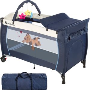 tectake Kinderreisebett Hund 132x75x104cm mit Wickelauflage und Transporttasche - blau