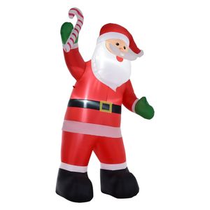HOMCOM Aufblasbarer Weihnachtsmann mit Zuckerstange 250 cm LED mit Gebläse Weihnachts-Party Weihnachtsdekoration Weiß+Rot+Grün 140 x 85 x 250 cm