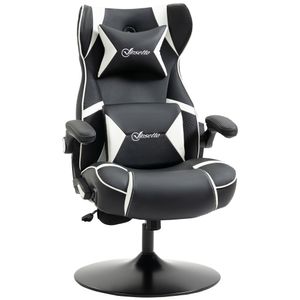 Herní židle Vinsetto s houpací funkcí, výškově nastavitelná kancelářská židle, ergonomická počítačová židle s reproduktorem, bederní opěrkou a opěrkou krku do herny, umělá kůže, bílá + černá
