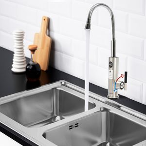 3200W Küche Bad elektrischer Wasserhahn 360° drehbar mit flexibler Auslauf sofort Heizung Armatur (silber)