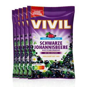 VIVIL Schwarze Johannisbeere Hustenbonbons ohne Zucker | 5 Beutel x 120g
