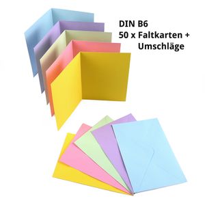 Sparset 50 x Faltkarten DIN B6 blanko farbig gemischt + 50 x Umschläge