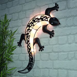 Solar LED Wand Deko Hängedeko Wandlampe Solarleuchte Gecko L69xB36cm