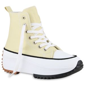 VAN HILL Damen Plateau Sneaker Schnürer Profil-Sohle Schuhe 839987, Farbe: Light Yellow, Größe: 40