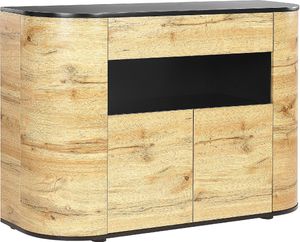 BELIANI Sideboard Helles Holz und Schwarz 120 x 40 x 83 cm mit 4 Türen 1 Schublade Ablagefach für Wohnzimmer Schlafzimmer Regal Kommode