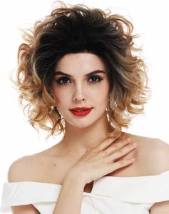 WIG ME UP Perücke Lace-Front halblang lockig Locken Ombre Schwarz Kupfer Blond gesträhnt RGF-7281A-LF-R3488