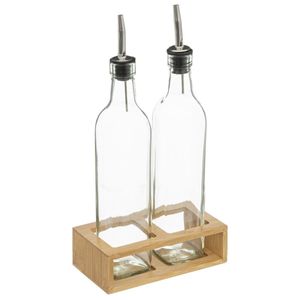 5Five Simply Smart Essig- und Ölmenagerie mit 2 Spenderflaschen, Glas, Bambus, 480 ml, 181823