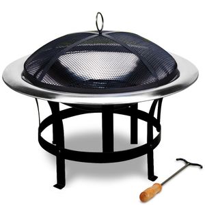 GARDEBRUK® Feuerschale mit Funkenschutz Schürhaken Edelstahl 75cm Groß Feuerstelle Feuerkorb Terrassenofen Grill Garten, Größe:Ø 75 cm