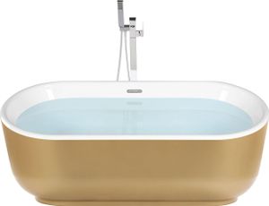 BELIANI Badewanne Gold/Weiß 170 x 80 cm aus Sanitäracryl Freistehend mit geschwungenem Rand Ovale Form Badezimmer Zubehör Elegant Glamour-Stil BELIANI Badewanne Gold/Weiß 170 x 80 cm aus Sanitäracryl Freistehend mit geschwungenem Rand Ovale Form Badezimmer Zubehör Elegant Glamour-Stil