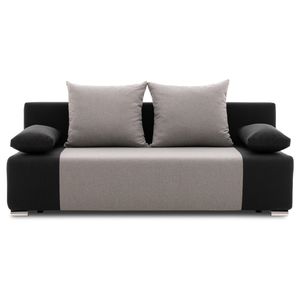 Couch NATT 190x95 mit schlaffunktion - Klassisch Design - Auswahl an Farben - Kleines Sofa Stoff Hugo 100 + Hugo 10 Hellgrau&Schwarz